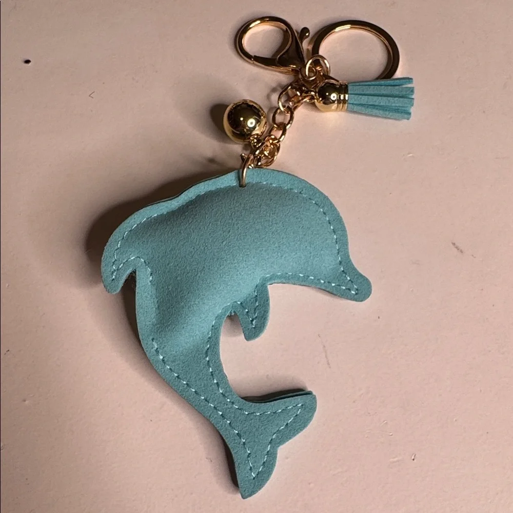 Sparkling Dolphin Keychain with Gold Accents